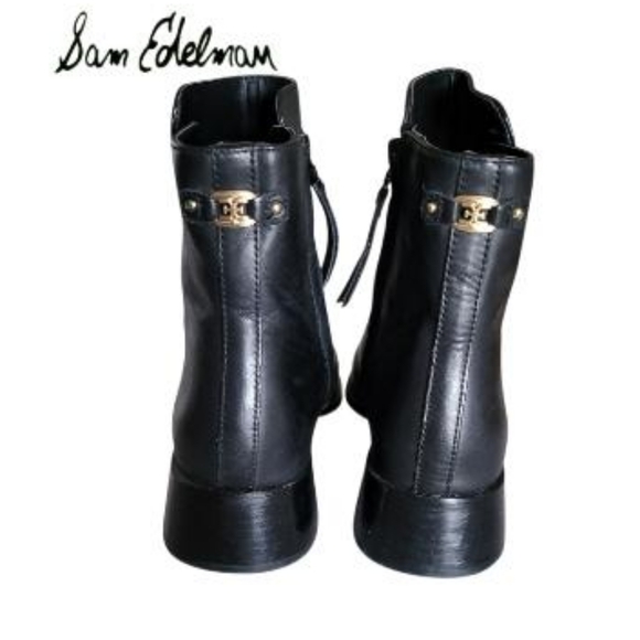 Sam Edelman THATCHER Black Leather Ankle Boot Dress Square Toe Heel Shoe Women 9 - Picture 12 of 13